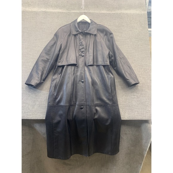 M & C Sportswear Jackets & Blazers - Vintage Reed Sportswear Trench Coat Womens Black Leather Flap Detail Made in USA